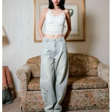 스미언 스터드 빈티지 가공 데님