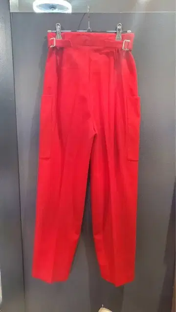 빨간색 하이웨스트 와이드 팬츠