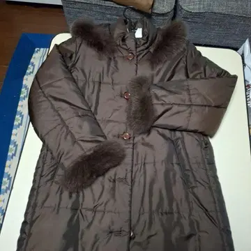 퍼 달린 브라운 롱 다운 자켓