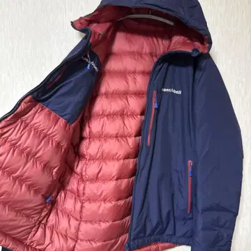 montbell 후드 부착 다운 자켓 네이비/레드