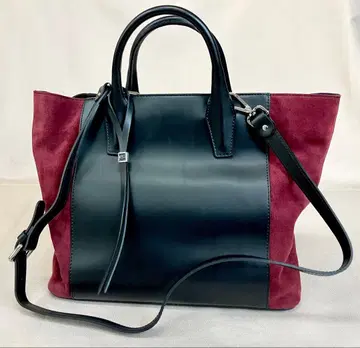 새상품급 잔니 키아리니 가죽 스웨이드 핸드백 블랙 와인 레드