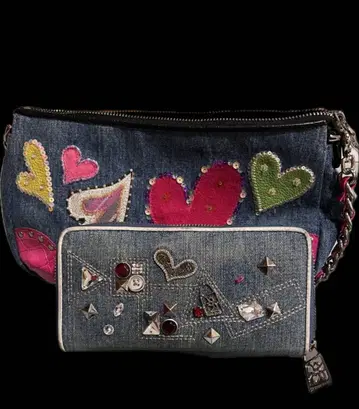 Think Bee! 데님 하트 모티브 핸드백 데님 장지갑