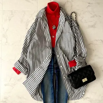 새상품급 스픽앤스팬 롱 셔츠 스트라이프 와이드 루즈핏