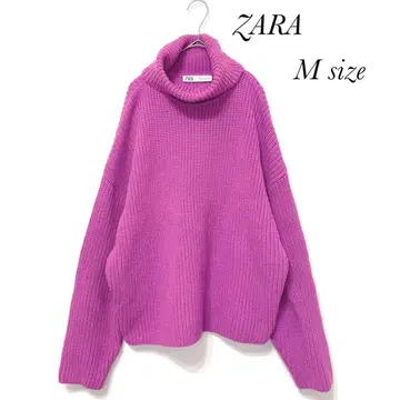 ZARA 터틀넥 긴팔 니트 형광 선명한 핑크 M 사이즈 빅