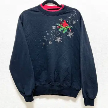 119 빨간 새 자수 크리스마스 구제 의류 검정 블랙 트레이닝복