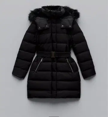 ZARA 인조 모피 후디드 다운 퍼프 자켓