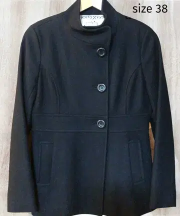 울 코트 P 코트 스탠드 카라 비대칭 블랙 38