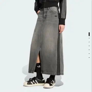 adidas 그레이 데님 롱 스커트