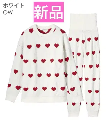 새상품 에메필 하트 무늬 니트 룸웨어 셋업 화이트 L 사이즈