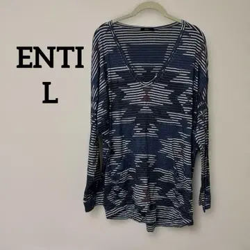 새상품급 ENTI [ L ] 네이비 화이트 스트라이프 V넥 긴팔 티셔츠