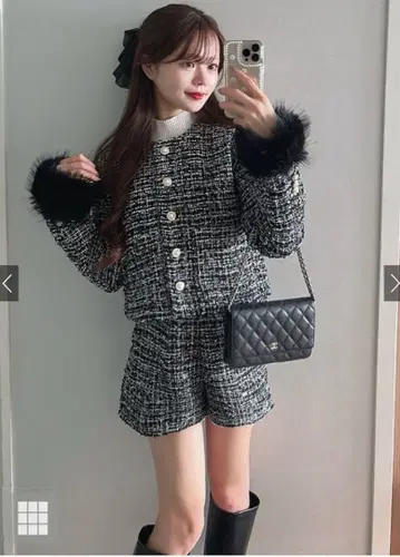 GRL 2Way 퍼 자켓 x 숏팬츠 트위드 세트