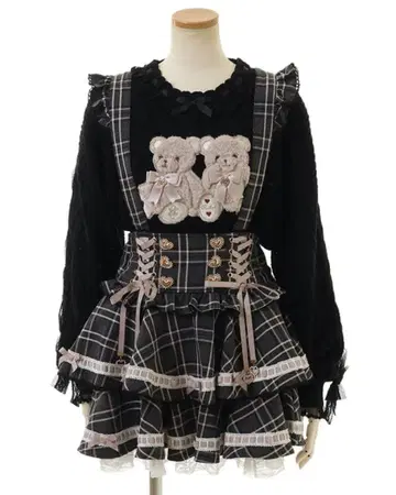 리즈리사 LIZLISA 사다리 리본 체크 티어드 치마바지