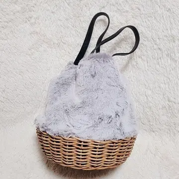 MARCHER 마르쉐 에코 퍼 바스켓백 가죽 핸들 그레이 라탄