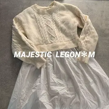 MAJESTIC LEGON*아이보리*니트 x 셔츠 원피스*긴팔*M