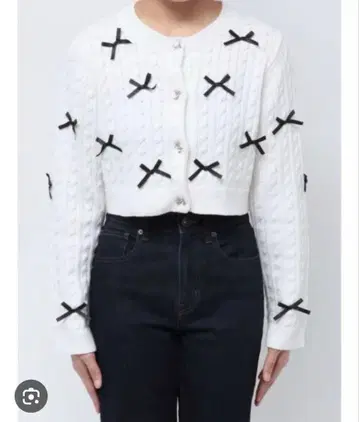 MERCURYDUO 머큐리 듀오 리본 니트 가디건 니트 화이트