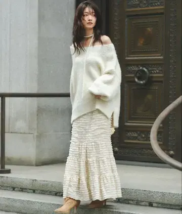 COCODEAL 오프숄더 니트 x 프릴 캉캉 스커트 상의만