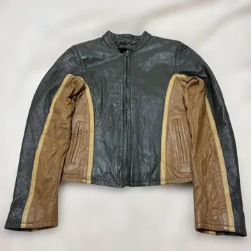 마우지 소가죽 올리브 그린 & 브라운 & 베이지 가죽 자켓