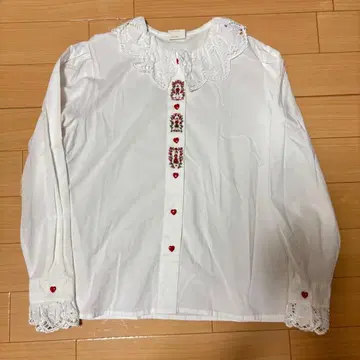 프랑스 앤티크 블라우스 프릴 레이스 자수 화이트 size 42