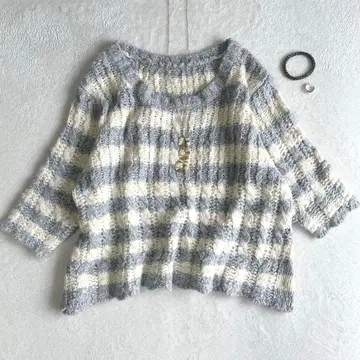 울 혼방 JB 걸 굵은 짜임 니트 보더 7부 기장 니트 스웨터 2