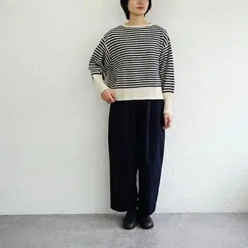 mao made 마쉬멜로우 얀 가는 줄무늬 볼륨 슬리브 풀오버