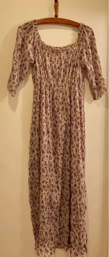 mangata 플라워 프린트 7부 소매 롱 원피스