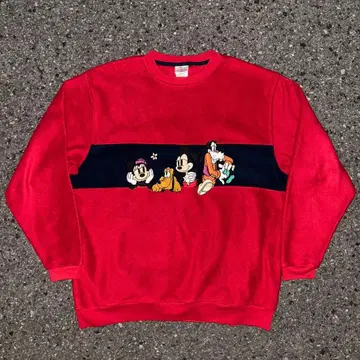 90s 디즈니 미키 자수 버건디 플리스 맨투맨