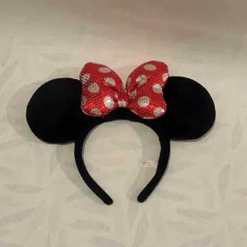 미니 머리띠 빨간색 스팽글 리본