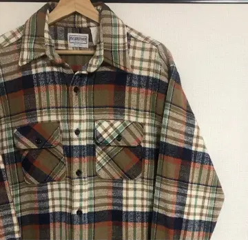 레어 배색 90s USA제 파이브 브라더 체크 플란넬 셔츠 베이지 L