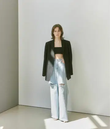 새상품급 yanuk 슬래시 와이드 데님 33