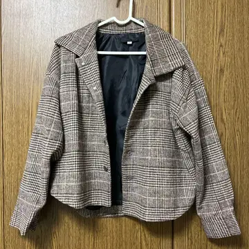브라운 체크 테일러드 자켓 S 남성용 여성용 숏 기장