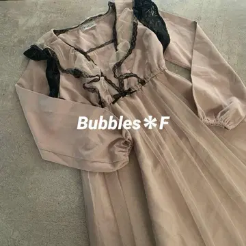Bubbles*새틴풍*더스티 핑크*레이스*롱 원피스*긴팔*F