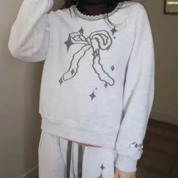 NOFFICIALNOFFICE 맨투맨 리본 그레이