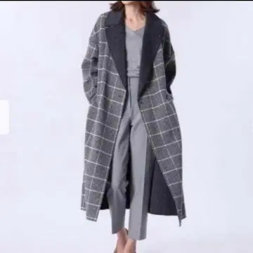 PLST 울 블렌드 리버 코트 체크 무늬 롱 코트