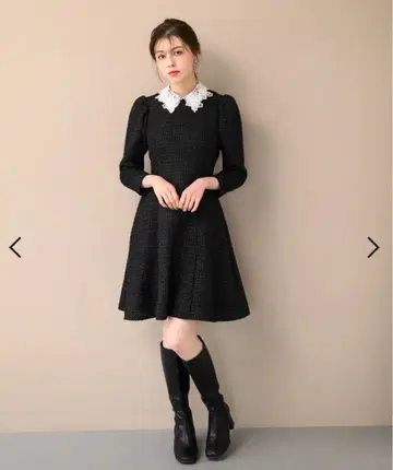 MISCHMASCH 레이스 옷깃 미니 트위드 원피스 S