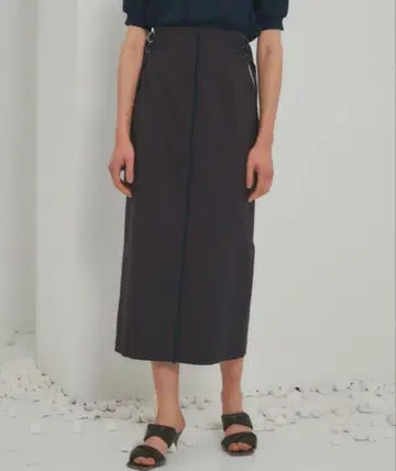 Public Tokyo 다마스크 자카드 펜슬 타이트 스커트 네이비