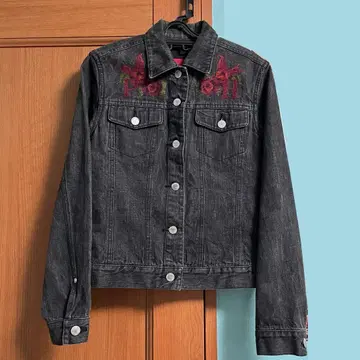 핑크하우스 데님 자켓 장미 장미 장미 자수 아우터