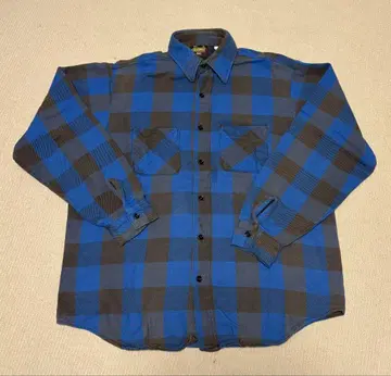 시어스 플란넬 셔츠 블록 체크 vintage L 시어스 페이드