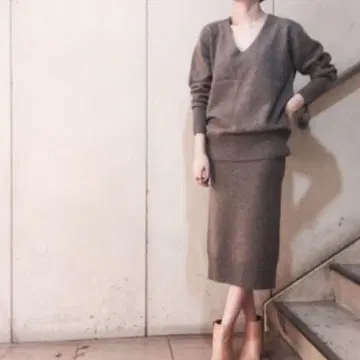 ADAM ET ROPE 야크 100% 니트 셋업 다크 그레이