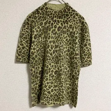 PINORE 니트 스웨터 반팔 레오파드 무늬 캐시미어 100%