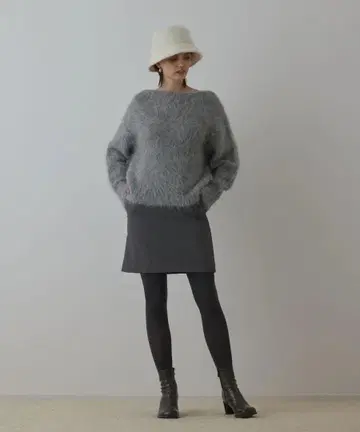 울 개버딘 미니 스커트