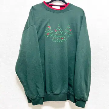 120 크리스마스 트리 빨간 새 자수 그린 구제 의류 트레이닝복