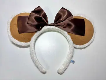 미키 귀 스타일 머리띠 브라운 리본 포함