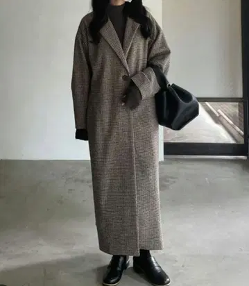 nairo 오버 사이즈 체크 롱 코트