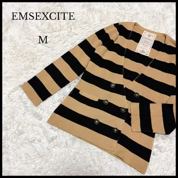 [ EMSEXCITE ] 엠즈 엑사이트 V넥 가디건 M 보더 블랙