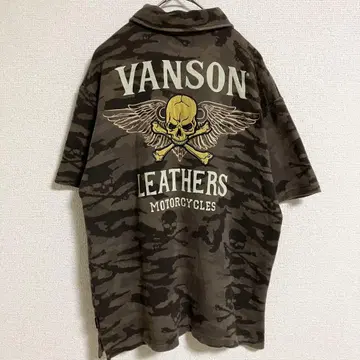 VANSON 반팔 해골 자수 셔츠 브라운 M 사이즈