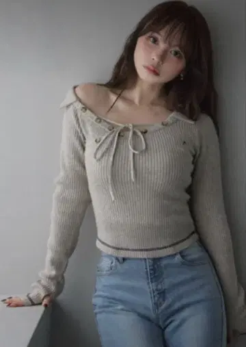 andmary Anita button knit tops beige