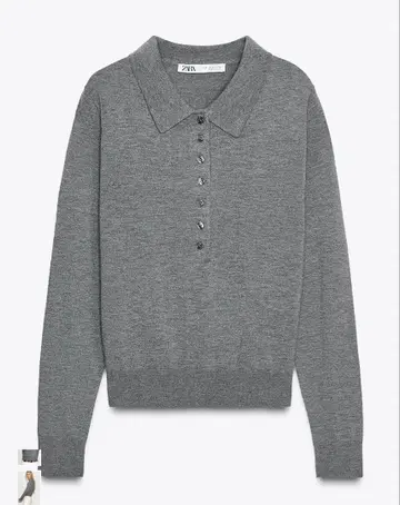 [ZARA] 플레인 니트 피케 셔츠 그레이 이번 시즌