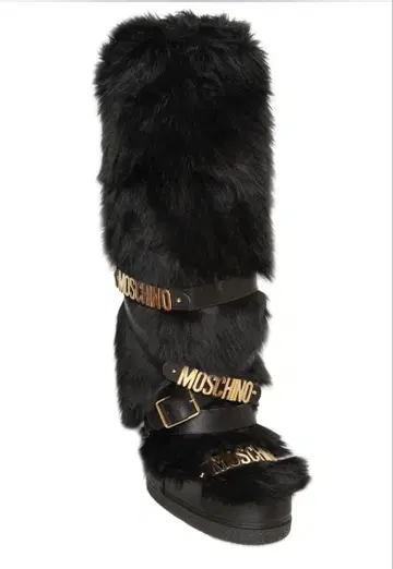 MOSCHINO 블랙 퍼 롱 부츠