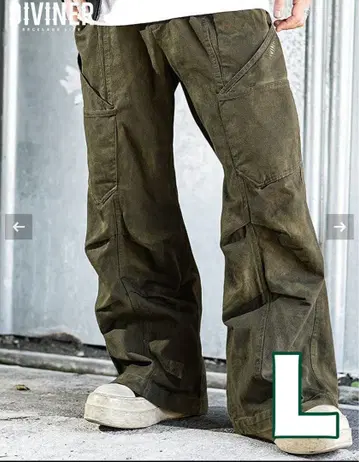 디바이너 더티 와이드 턱 팬츠 L 사이즈 카키 플레어