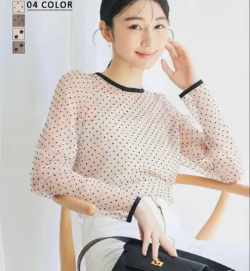 BASEMENT 베이스먼트 시어 튤 블라우스 도트 비침